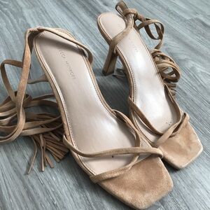 REBECCA MINKOFF WOMENS BROWN SUEDE LACE UP TASSEL KITTEN HEELS 8